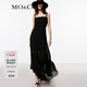 MO&Co.連衣裙夏縮褶繡亂褶斜裁雪紡吊帶藝術(shù)雕塑感不規則肌理摩安珂 黑色 L 170