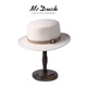 Mr DUCK優(yōu)雅赫本風(fēng)女士法式平頂帽 澳洲超細羊毛禮帽輕奢牛皮織帶秋冬款 茶白色（小邊5.5cm款）-MW216248 M（適合55-56cm頭圍）