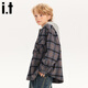 izzue i.t童裝外套格子襯衫秋冬女男童連帽襯衣中大童潮牌衣服 藍黑格