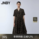 江南布衣（JNBY）春夏連衣裙音符線(xiàn)條印花高腰大裙擺設計感寬松中長(cháng)款女5N4G13370 077/雜灰咖 M