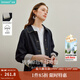 茵曼（INMAN）2025冬季女裝新款100棉拼接條紋原色短牛仔外套復古上衣 深藍色 99.0%棉1.0%其他纖維 S
