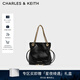 CHARLES&KEITH柔軟抽繩簡(jiǎn)約鏈條福袋包手提托特包包女包生日禮物CK2-80151536 Black黑色 S
