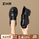 ZHR厚底單鞋女復(fù)古輕便皮鞋英倫粗跟樂福鞋輕便通勤女鞋JF186黑色37