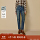 茵曼休閑抓毛九分鉛筆牛仔褲2025冬女裝新款水洗小腳褲 深牛仔藍(lán) 27