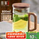 雅集玻璃杯月牙茶隔大容量豪飲杯800ml高硼硅水杯耐熱泡茶杯木蓋木把