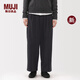 無(wú)印良品（MUJI）女式 橫豎彈力起毛抽褶寬版褲 褲子女款女裝秋季新品BE1XQC5A 藏青色條紋 M （160/66A）