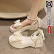 百麗踏公主涼鞋女夏季2023年新款蝴蝶結網(wǎng)紅厚底外穿仙女風(fēng)配裙子羅馬鞋 米白色 36