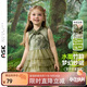 ASK JUNIOR國風(fēng)新中式兒童旗袍裙夏女童拼接網(wǎng)紗裙蛋糕裙連衣裙 綠色  130 