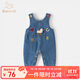班喜迪嬰兒衣服秋裝嬰幼兒連體衣寶寶卡通牛仔背帶褲超萌外出爬服春秋季 藍色 80cm