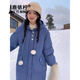鹿依檸牛仔藍羽絨棉服女2025冬季新款甜美可愛(ài)減齡棉衣保暖中長(cháng)棉襖外套 牛仔藍 M