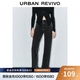 UR冬季新款女裝休閑復古水洗高腰絨底牛仔長(cháng)褲UWM840082 深灰 26