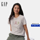 Gap【成毅代言】女裝2025新款彩色膠印logo短袖T恤休閑上衣765994 灰白色 M (165/84A) 亞洲尺碼