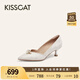 KISSCAT2025年春季都市時(shí)裝時(shí)尚尖頭淺口單鞋KA65125-13 金色 35
