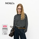 MO&Co.長(cháng)袖T恤春條紋透氣精紡落肩袖短款航海系MBE1TEET14 黑白條色 L 170
