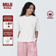 無(wú)印良品（MUJI）女式 條紋 圓領(lǐng)短袖T恤 上衣打底衫女款內搭女裝女士 淺灰色條紋 L (165/88A)