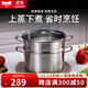 Momscook 不銹鋼蒸鍋28cm多層蒸格蒸屜304雙層復底加厚湯蒸鍋兩用底高14cm 26×14cm單層蒸鍋 1層 26cm