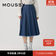 moussy【新復古回潮】 復古下擺毛邊百褶裙牛仔半身裙028GAZ11-5070 113深藍色 S 00001