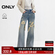 ONLY2025夏季新款層次破洞長(cháng)褲寬松直筒褲牛仔褲女|125332113 J33 復古350牛仔洗水 XS XS標準褲長(cháng)