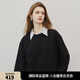 ELLE黑色格雷系寬松顯瘦套頭衛衣女2024秋裝新款高級感條紋上衣 黑色 L