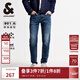 杰克·瓊斯（JACK&JONES）男裝秋季YKK拉鏈logo皮標(biāo)水洗貓須日常修身牛仔褲男褲225132080 A14深牛仔藍(lán) 常規(guī) 32 175 W32/L32