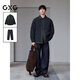 GXG男裝 25年冬季新品絎縫拼接假兩件夾克不易褪色牛仔褲通勤套裝 單下裝深藍 M
