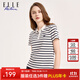 ELLE ACTIVE復古條紋系列Polo衫女裝夏季舒適微彈條紋撞色運動(dòng)休閑短袖T恤女 白/藏青色 L
