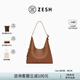 ZESH/澤尚【新品上市】銅錢(qián)系列山角HOBO女士時(shí)尚手提包單肩包 棕色（荔枝紋牛皮）