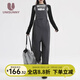 unisunny孕尚孕婦背帶褲春秋外穿休閑闊腿長(cháng)小個(gè)子秋季孕早期大碼寬松孕婦褲 灰色 XL