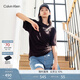 Calvin Klein Jeans夏季女士休閑字母印花ck抽褶設計黑色短袖連衣裙J221124 BEH-太空黑 S