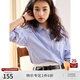 自巧小個子寬松落肩袖格紋襯衫女2025春裝新款慵懶風襯衣長袖上衣 藍白細格 XS （2碼）