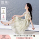 香影泡泡袖方領(lǐng)連衣裙女2025夏裝新款暈染漸變垂感海邊度假風裙子 薄荷青檸綠 M 160/84A/95-110斤