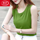 浪莎（LangSha）高檔高純棉印花吊帶背心女內搭純色寬松上衣圓領(lǐng)無(wú)袖打底衫潮 綠色【無(wú)圖案】 3XL 建議145-160斤