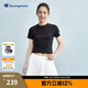 Champion冠軍短袖女2025夏季新款修身條紋t恤簡(jiǎn)約純色運動(dòng)風(fēng)潮牌 黑色 M