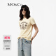 MO&Co.短袖T恤春夏法式假日珠繡燙鉆印花美人魚(yú)棉質(zhì)圓領(lǐng)短款摩安珂 杏黃色 M 165