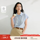 茵曼（INMAN）涼感亞麻法式系帶襯衫2025夏季女裝新款寬松蝙蝠袖襯衣上衣 淺藍(lán)色 XL