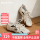森達（SENDA）王楚然同款月牙鞋德訓鞋女2025春季新款商場(chǎng)同款休閑板鞋4NR26AM5 網(wǎng)面-月牙白 38