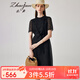 兆君2024春夏真絲新款御姐風(fēng)連衣裙女復古溫柔短袖寬松桑蠶絲裙子 黑色 L