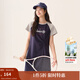 茵曼（INMAN）學(xué)院網(wǎng)球風(fēng)短袖T恤裙女2025夏季時(shí)尚撞色印花抽褶休閑連衣裙 寶藍色 M