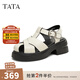 他她（TATA）厚底編織涼鞋女鞋復古休閑羅馬鞋豬籠鞋2025秋新CXS01BH5 米色 36
