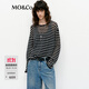 MO&Co.針織衫春含綿羊毛寬松落肩條紋航海系MBE1SWT004 白黑條色 M 165