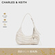 CHARLES&KEITH25秋季新品復古褶皺蝴蝶結單肩腋下包生日禮物CK2-40271626 Cream奶白色 S