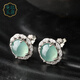 曼拉玉裴天然翡翠蛋面耳釘女冰糯種天空藍裸石戒面銀鑲嵌耳飾一對 款式1