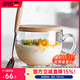歐菲斯牛奶杯成人帶刻度耐熱透明水杯子豆漿杯高硼硅早餐玻璃杯 玻璃杯+竹蓋+勺420ml1只
