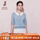 經(jīng)典故事（JANE STORY）娃娃領(lǐng)減齡藍色針織衫女2025春夏新款慵懶風(fēng)短款小眾別致撞色上衣 灰藍 2XL