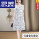 羅蒙（ROMON）波點(diǎn)棉綢連衣裙女夏新款氣質(zhì)收腰顯瘦大碼過膝中年媽媽外穿口袋裙 8961-黑白線條 2XL 【125-140斤】