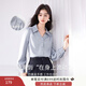 香影雪紡v領(lǐng)襯衫女2025年秋季新款別致絕美上衣長(cháng)袖職業(yè)內搭襯衣 藍色 M