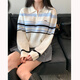 衣品元條紋針織衫女拼色polo領(lǐng)毛衣2025秋季新款韓系簡(jiǎn)約風(fēng)軟糯長(cháng)袖上衣 白色 均碼