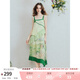 兩三事青漪浣紗 2025夏季新款森女風(fēng)荷葉邊拼接盤(pán)扣印花吊帶裙連衣裙 黃綠色 L