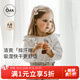 OAK FAMILY兒童長(cháng)袖套裝女孩春季小童圓領(lǐng)荷葉邊純棉t恤+背帶短褲 荷葉領(lǐng)上衣 90 cm