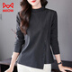 貓人（MiiOW）德絨打底衫女裝2025秋冬新款半高領(lǐng)媽媽長(cháng)袖t恤大碼內搭保暖上衣 深灰色春秋款】 L (建議105-120斤)